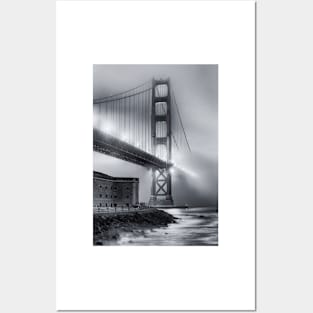 Golden Gate in Fog B+W Posters and Art